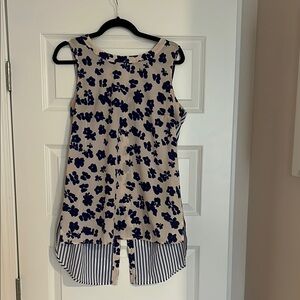 Floral Sleeveless Top - Blue and Cream